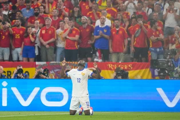 Spain v France: Semi-Final - UEFA EURO, EM, Europameisterschaft,Fussball 2024 Randal Kolo Muani centre-forward of France and Paris Saint-Germain celebrates after scoring his sides first goal during the UEFA EURO 2024 semi-final match between Spain v France at Munich Football Arena on July 9, 2024 in Munich, Germany. Munich Germany  Copyright: xJosexBretonx originalFilename:bretonhernandez-spainvfr240709_npaCk.jpg