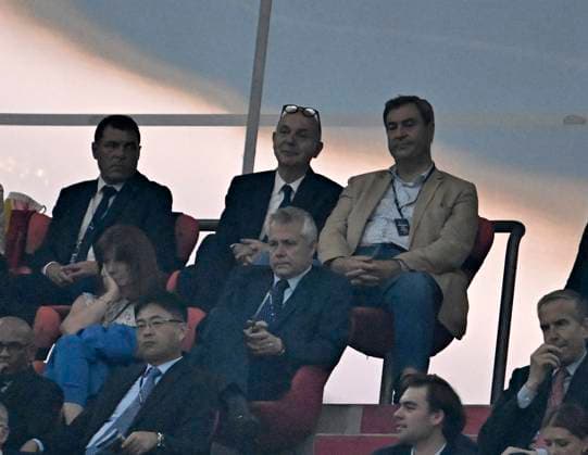 09 07 2024, Football UEFA EURO 2024, semi-final, Spain France, in the Munich Football Arena Prime Minister of Bavaria Markus Söder sits next to DFB President Bernd Neuendorf both, Germany