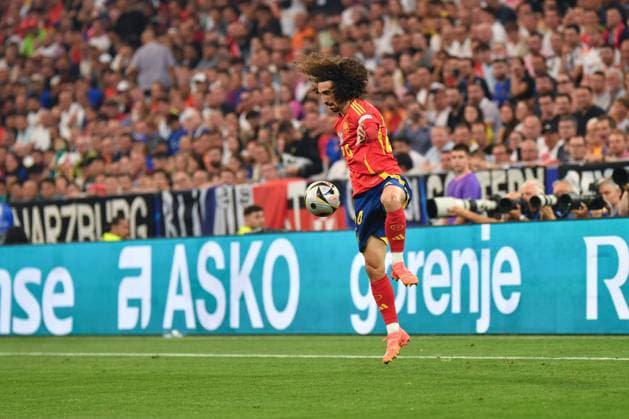 Marc Cucurella 24 Spain In action at the semi-final match of the European Championship Spain France on 09 07 2024 in Munich Munich Football Arena Bayern Germany
