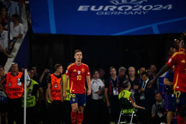 MUENCHEN, GERMANY - 9 JULY, 2024: Dani Olmo, The football match of EURO 2024 semi-final Spain vs France at Muenchen Arena  Copyright: xVITALIIxKLIUIEVx