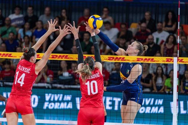 Florence: Ekaterina Antropova (Italy) during Women s Test Match - Italy vs Serbia, Volleyball Test Match in Florence, Italy, July 09 2024 Volleyball Test Match - Women s Test Match - Italy vs Serbia  - ZUMAp169 20240709_zsa_p169_141 Copyright: xSaraxEsposito IPAxSportx