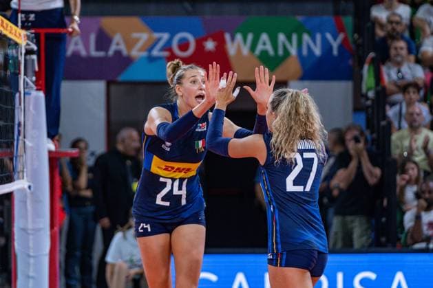 Ekaterina Antropova (Italy) and Gaia Giovannini (Italy) during Women s Test Match - Italy vs Serbia, Volleyball Test Match in Florence, Italy, July 09 2024  Copyright: xSaraxEsposito IPAxSportx xipa-agx xx IPA_47860397 IPA_Agency_IPA47860397