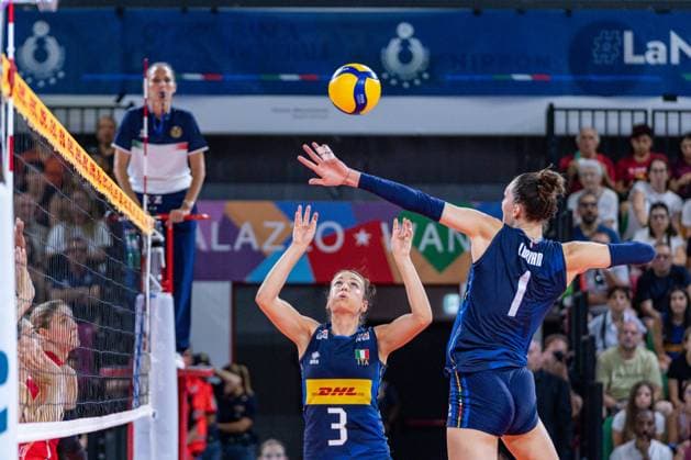 Carlotta Cambi (Italy) and Marina Lubian (Italy) during Women s Test Match - Italy vs Serbia, Volleyball Test Match in Florence, Italy, July 09 2024  Copyright: xSaraxEsposito IPAxSportx xipa-agx xx IPA_47860420 IPA_Agency_IPA47860420