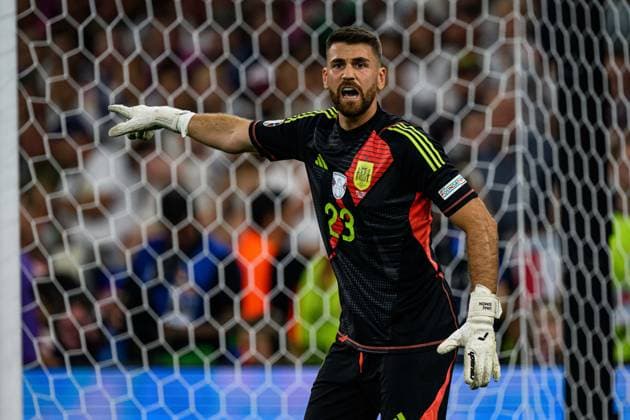 MUENCHEN, GERMANY - 9 JULY, 2024: Unai Simon, The football match of EURO 2024 semi-final Spain vs France at Muenchen Arena  Copyright: xVITALIIxKLIUIEVx