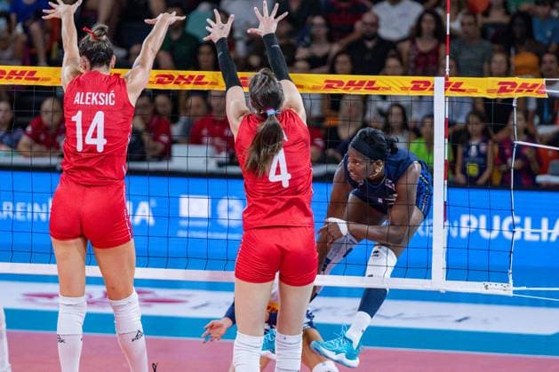 Volleyball Test Match - Women s Test Match - Italy vs Serbia Attack of Myriam Sylla (Italy) during Women s Test Match - Italy vs Serbia, Volleyball Test Match in Florence, Italy, July 09 2024 Florence Italy  Copyright: xIPAxSport ABACAx