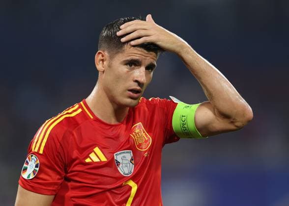 Munich, Germany, 9th July 2024. Alvaro Morata of Spain during the UEFA European Championships semi final match at Allianz Arena, Munich. Picture credit should read: Paul Terry Sportimage EDITORIAL USE ONLY. No use with unauthorised audio, video, data, fixture lists, club league logos or live services. Online in-match use limited to 120 images, no video emulation. No use in betting, games or single club league player publications. SPI-3225-0133