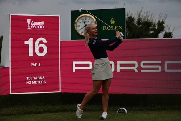 EVIAN-LES-BAINS, FRANCE - 09.07.2024: Charley Hull (ENG) of The Amundi Evian Championship at the Evian Resort Golf Club on July 09, 2023 in Evian-les-Bains, France.