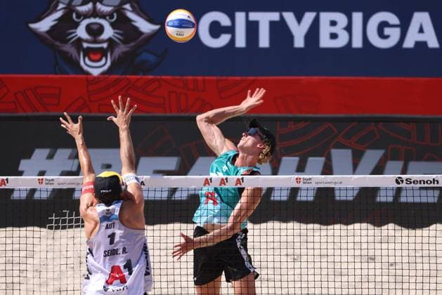 BEACHVOLLEYBALL - Beach Pro Vienna VIENNA,AUSTRIA,10.JUL.24 - Beach volleyball, Beachvolleyball - A1 Beach Pro Vienna. Image shows Zachery Timothy Schubert (AUS).  GEPAxpictures xMathiasxMandl