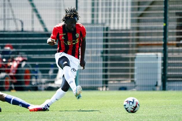 Evann Guesssand (OGC Nice) FOOTBALL : OGC Nice vs Lausanne - Match amical - Nice - 10 07 2024 NorbertScanella Panoramic 