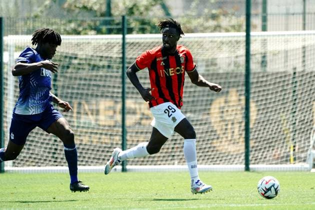 Evann Guesssand (OGC Nice) FOOTBALL : OGC Nice vs Lausanne - Match amical - Nice - 10 07 2024 NorbertScanella Panoramic 