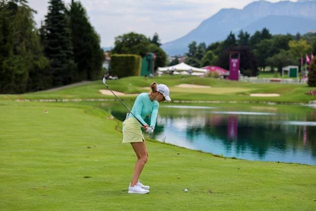 EVIAN-LES-BAINS, FRANCE - 10.07.2024: Morgane Metraux (SUI) of The Amundi Evian Championship at the Evian Resort Golf Club on July 10, 2023 in Evian-les-Bains, France.