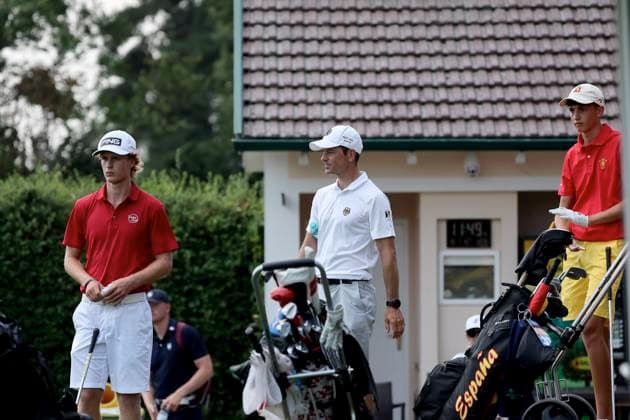 GOLF - European Boys Team Championship ATZENBRUGG,AUSTRIA,10.JUL.24 - GOLF - European Boys Team Championship, Diamond Country Club. Image shows Nils-Levi Bock(GER) and Jan Arino Farre (ESP).  GEPAxpictures xHansxOberlaender