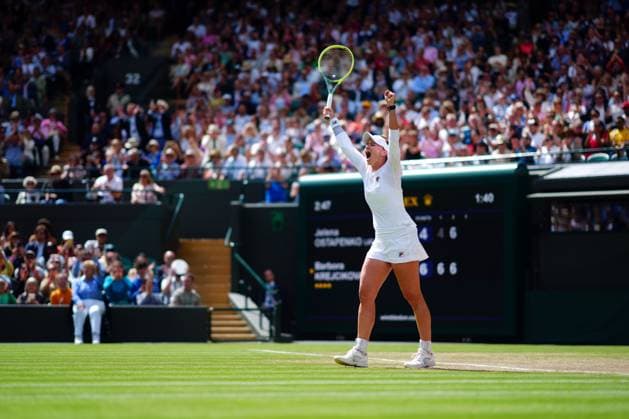 Barbora Krejcikova celebrates victory in her quarter final match Wimbledon Tennis Championships, Day 10, The All England Lawn Tennis and Croquet Club, London, UK - 10 Jul 2024  Copyright: xJavierxGarcia Shutterstockx 14578617ck