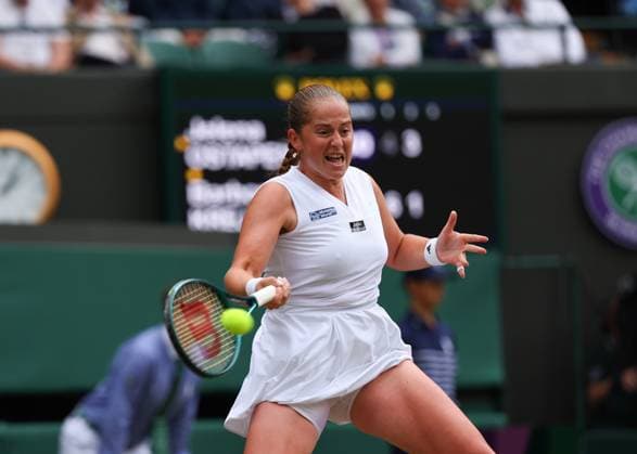 10th July 2024; All England Lawn Tennis and Croquet Club, London, England; Wimbledon Tennis Tournament, Day 10; Je& x13c;ena Ostapenko (LAT) from the baseline against Barbora Krejcikova (CZE), ladies singles quarter final match  ActionPlus12666620 JohnxPatrickxFletcher