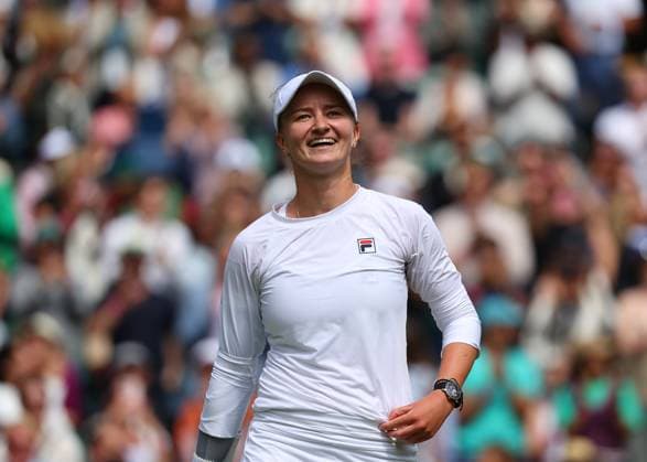 10th July 2024; All England Lawn Tennis and Croquet Club, London, England; Wimbledon Tennis Tournament, Day 10; Barbora Krejcikova (CZE) celebrates after defeating Je& x13c;ena Ostapenko (LAT) in straight sets, ladies singles quarter final match  ActionPlus12666598 JohnxPatrickxFletcher