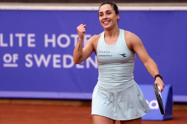 Martina Trevisan of Italy celebrates the Womens second round of Nordea Open win over Miriam Bulgaru of Romania during at Bastad Tennis Stadium on July 10, 2024 in Bastad, Sweden (Photo by Camilla Stolen Imago) Bastad Sweden Copyright: xCamillaxStolenx L2190436
