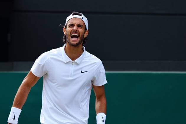 Lorenzo Musetti celebrates during his quarter final match Wimbledon Tennis Championships, Day 10, The All England Lawn Tennis and Croquet Club, London, UK - 10 Jul 2024  Copyright: xJavierxGarcia Shutterstockx 14578617ed