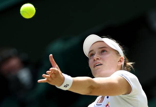 (240710) -- LONDON, July 10, 2024 -- Elena Rybakina serves during the women s singles quarterfinal match between Elena Rybakina of Kazakhstan and Elina Svitolina of Ukraine at Wimbledon tennis Championship in London, Britain, July 10, 2024. ) (SP)BRITAIN-LONDON-TENNIS-WIMBLEDON-DAY 10 LixYing 