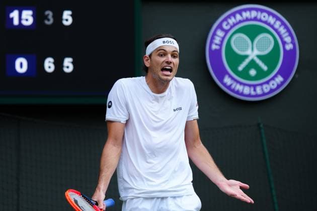 Taylor Fritz reacts during his quarter final match Wimbledon Tennis Championships, Day 10, The All England Lawn Tennis and Croquet Club, London, UK - 10 Jul 2024  Copyright: xJavierxGarcia Shutterstockx 14578617eg