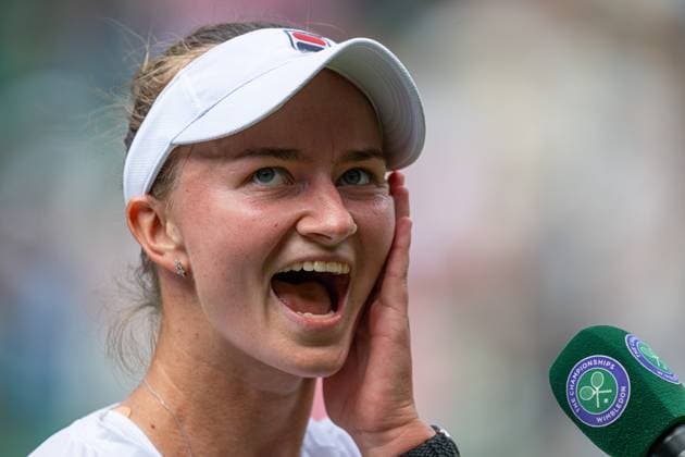 Tennis - Wimbledon Championship 2024 - Day 10 LONDON, ENGLAND - Wednesday, July 10, 2024: Barbora Krejcikova (CZE) gives an interview after the Ladies Singles Quarter-Final match on Day Ten of The Championships Wimbledon 2024 at the All England Lawn Tennis and Croquet Club. Krejcikova won 6-4, 7-6 (4). (Photo by Kirsten Holst Propaganda) LONDON All England Lawn Tennis and Croquet Club GREATER LONDON ENGLAND  Copyright: xKirstenxHolstx 2024-07-10-042-Wimbledon_Day_10
