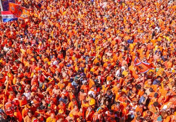 2024-07-10 The Netherlands v England - Semi-Final - UEFA EURO, EM, Europameisterschaft,Fussball 2024 DORTMUND, GERMANY - JULY 10: Fans and supporters of the Netherlands on their way to the stadium during the Semi-Final - UEFA EURO 2024 match between The Netherlands and England at BVB Stadion Dortmund on July 10, 2024 in Dortmund, Germany. (Photo by Peter Lous BSR Agency) Dortmund Germany Content not available for redistribution in The Netherlands directly or indirectly through any third parties. Copyright: xBSRxAgencyx