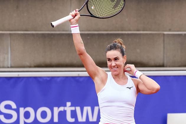 Nuria Parrizas Diaz of Spain celebrates her second round win over Julia Riera of Argentina at Nordea Open at Bastad Tennis Stadium on July 10, 2024 in Bastad, Sweden (Photo by Camilla Stolen Imago) Bastad Sweden Copyright: xCamillaxStolenx L2210856