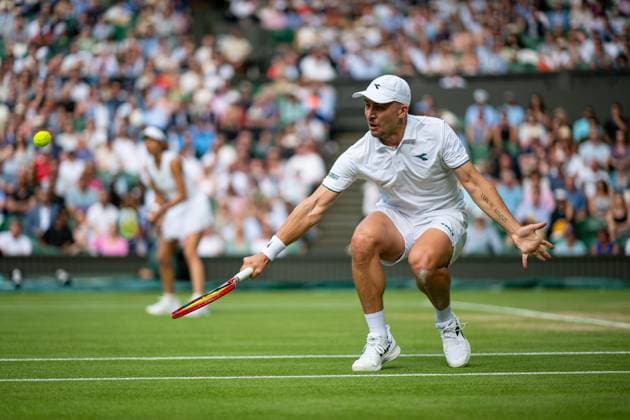 Tennis - Wimbledon Championship 2024 - Day 10 LONDON, ENGLAND - Wednesday, July 10, 2024: Jan Zielinski (POL) during the Mixed Doubles 2nd Round match on Day Ten of The Championships Wimbledon 2024 at the All England Lawn Tennis and Croquet Club. (Photo by Kirsten Holst Propaganda) LONDON All England Lawn Tennis and Croquet Club GREATER LONDON ENGLAND  Copyright: xKirstenxHolstx 2024-07-10-057-Wimbledon_Day_10