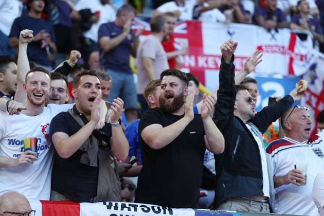 England fans in the stadium ahead of the game Netherlands v England, UEFA European Championship, EM, Europameisterschaft 2024, Semi Final, Football, BVB Stadion, Dortmund, Germany, 10 Jul 2024 EDITORIAL USE ONLY No use with unauthorised audio, video, data, fixture lists, club league logos or live services. Online in-match use limited to 120 images, no video emulation. No use in betting, games or single club league player publications. Copyright: xMichaelxZemanek Shutterstockx 14576899p