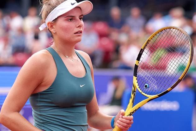 Katarina Zavatska of Ukraine reacts during her match against Anna Karolina Schmiedlova of Slovakia at the Womens second round of Nordea Open at Bastad Tennis Stadium on July 10, 2024 in Bastad, Sweden (Photo by Camilla Stolen Imago) Bastad Sweden Copyright: xCamillaxStolenx L2190884