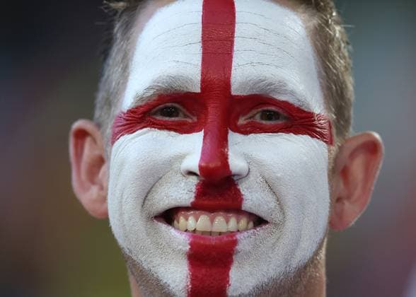 Dortmund, Germany, 10th July 2024. An England fan with painted face before the UEFA European Championships semi final match at BVB Stadion, Dortmund. Picture credit should read: Paul Terry Sportimage EDITORIAL USE ONLY. No use with unauthorised audio, video, data, fixture lists, club league logos or live services. Online in-match use limited to 120 images, no video emulation. No use in betting, games or single club league player publications. SPI-3222-0009