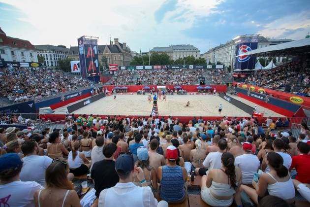 BEACHVOLLEYBALL - Beach Pro Vienna VIENNA,AUSTRIA,10.JUL.24 - Beach volleyball, Beachvolleyball - A1 Beach Pro Vienna. Image shows the arena.  GEPAxpictures xMathiasxMandl