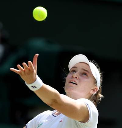 (240710) -- LONDON, July 10, 2024 -- Elena Rybakina serves during the women s singles quarterfinal match between Elena Rybakina of Kazakhstan and Elina Svitolina of Ukraine at Wimbledon tennis Championship in London, Britain, July 10, 2024. ) (SP)BRITAIN-LONDON-TENNIS-WIMBLEDON-DAY 10 LixYing 