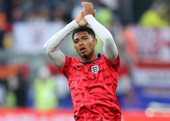 Dortmund, Germany, 10th July 2024. Jude Bellingham of England during warm up before the UEFA European Championships semi final match at BVB Stadion, Dortmund. Picture credit should read: Paul Terry Sportimage EDITORIAL USE ONLY. No use with unauthorised audio, video, data, fixture lists, club league logos or live services. Online in-match use limited to 120 images, no video emulation. No use in betting, games or single club league player publications. SPI-3222-0015