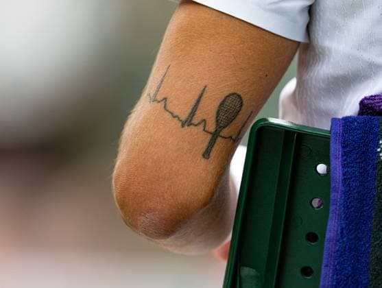 Tennis - Wimbledon Championship 2024 - Day 10 LONDON, ENGLAND - Wednesday, July 10, 2024: A tattoo on the left arm of Lorenzo Musetti (ITA) during the Gentleman s Singles Quarter-Final match on Day Ten of The Championships Wimbledon 2024 at the All England Lawn Tennis and Croquet Club. (Photo by Kirsten Holst Propaganda) LONDON All England Lawn Tennis and Croquet Club GREATER LONDON ENGLAND  Copyright: xKirstenxHolstx 2024-07-10-061-Wimbledon_Day_10