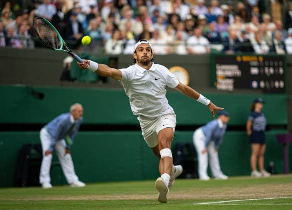 Tennis - Wimbledon Championship 2024 - Day 10 LONDON, ENGLAND - Wednesday, July 10, 2024: Lorenzo Musetti (ITA) during the Gentleman s Singles Quarter-Final match on Day Ten of The Championships Wimbledon 2024 at the All England Lawn Tennis and Croquet Club. (Photo by Kirsten Holst Propaganda) LONDON All England Lawn Tennis and Croquet Club GREATER LONDON ENGLAND  Copyright: xKirstenxHolstx 2024-07-10-071-Wimbledon_Day_10