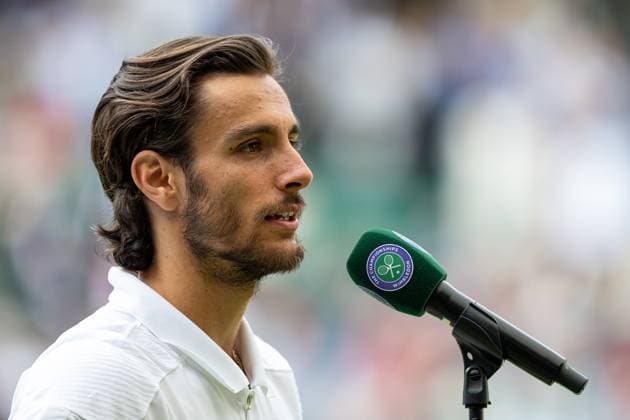 Tennis - Wimbledon Championship 2024 - Day 10 LONDON, ENGLAND - Wednesday, July 10, 2024: Lorenzo Musetti (ITA) gives an interview after the Gentleman s Singles Quarter-Final match on Day Ten of The Championships Wimbledon 2024 at the All England Lawn Tennis and Croquet Club. Musetti won 3-6, 7-6 (5), 6-2, 3-6, 6-1. (Photo by Kirsten Holst Propaganda) LONDON All England Lawn Tennis and Croquet Club GREATER LONDON ENGLAND  Copyright: xKirstenxHolstx 2024-07-10-082-Wimbledon_Day_10