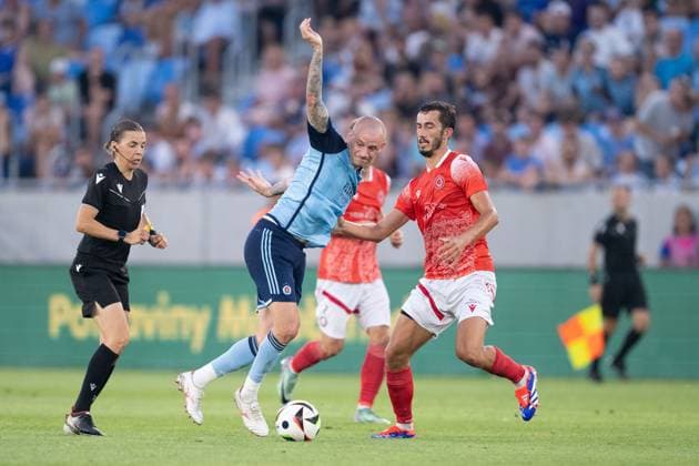 Vladimir Weiss jr. in a battle during UEFA Champions league preliminary round match, SK Slovan Bratislava - FC Struga, 10. july 2024 Copyright: xx DSC_6183