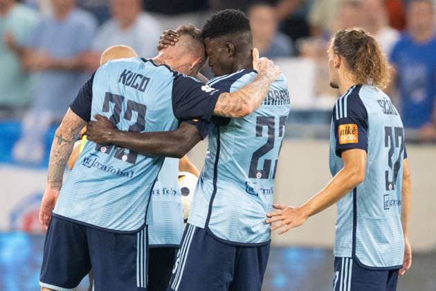 SK Slovan players a winning match celebrate during UEFA Champions league preliminary round match, SK Slovan Bratislava - FC Struga, 10. july 2024 Copyright: xx DSC_6531