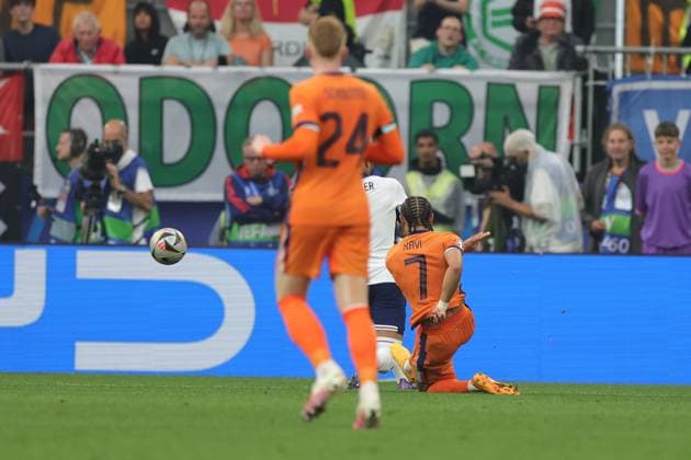 Netherlands v England Euro 2024 10 07 2024. Semi Final Goal 1-0 Xavi Simons of Netherlands scores a goal during the Euro 2024 semi-final match between Netherlands and England at BVB Stadion, Dortmund, Germany on 10 July 2024. Dortmund BVB Stadion Germany Editorial use only , Copyright: xNigelxKeenex PSI-19938-0006