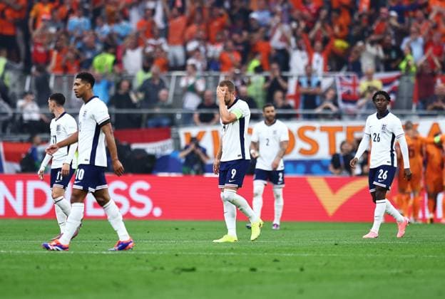 Harry Kane of England shows his frustration after Xavi Simons of Netherlands scores a goal to make it 1-0 Netherlands v England, UEFA European Championship, EM, Europameisterschaft 2024, Semi Final, Football, BVB Stadion, Dortmund, Germany, 10 Jul 2024 EDITORIAL USE ONLY No use with unauthorised audio, video, data, fixture lists, club league logos or live services. Online in-match use limited to 120 images, no video emulation. No use in betting, games or single club league player publications. Copyright: xMichaelxZemanek Shutterstockx 14576899bf