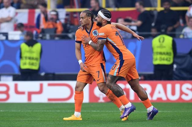 Soccer UEFA EURO 2024 Semi Final Netherlands England on 10 07 2024 at BVB Stadion Dortmund in Dortmund Goal Celebration Goal to 1 0 by Xavi Simons Netherlands xRx