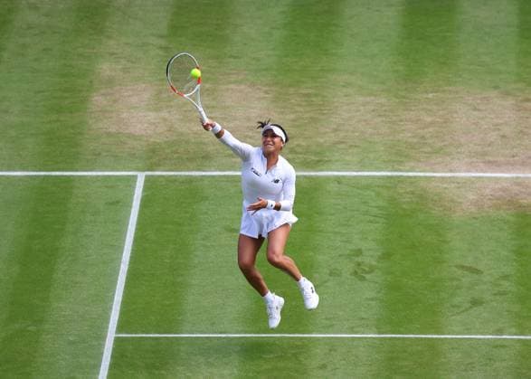 10th July 2024; All England Lawn Tennis and Croquet Club, London, England; Wimbledon Tennis Tournament, Day 10; Heather Watson (GBR) at the net against Hsieh Su-wei (TWN), mixed doubles round 16 match  ActionPlus12666692 JohnxPatrickxFletcher