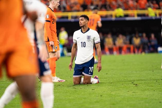 GER, Euro 2024, semi-final semifinal, Netherlands NLD England ENG 10 07 2024, Signal Iduna Park, Dortmund, GER, Euro 2024, semi-final semifinal, Netherlands NLD England ENG In the picture Jude Bellingham England GBR, 10 on the ground, eyes closed nordphotoxGmbHxx xChristianxSchulze nph000300