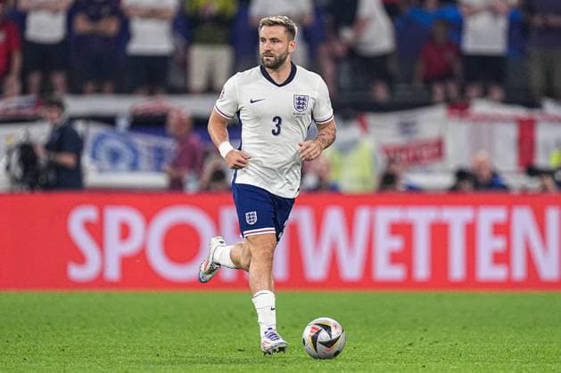 2024-07-10 Netherlands v England - Semi-Final - UEFA EURO, EM, Europameisterschaft,Fussball 2024 DORTMUND, GERMANY - JULY 10: Luke Shaw of England dribbles during the Semi-Final - UEFA EURO 2024 match between Netherlands and England at BVB Stadion Dortmund on July 10, 2024 in Dortmund, Germany. (Photo by Joris Verwijst BSR Agency) Dortmund Germany Content not available for redistribution in The Netherlands directly or indirectly through any third parties. Copyright: xBSRxAgencyx