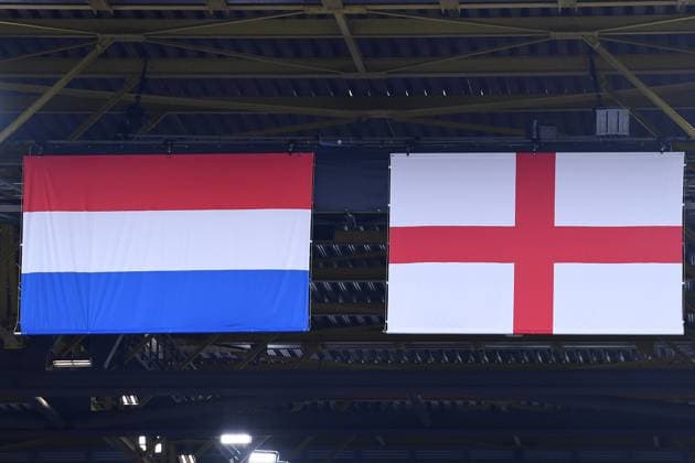 Soccer UEFA EURO 2024 Semi Final Netherlands England on 10 07 2024 at BVB Stadium Dortmund in Dortmund Flag Flags Netherlands and England xRx