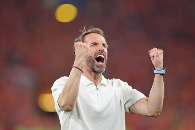 Netherlands v England Euro 2024 10 07 2024. Semi Final Gareth Southgate Manager of England celebrates at full time during the Euro 2024 semi-final match between Netherlands and England at BVB Stadion, Dortmund, Germany on 10 July 2024. Dortmund BVB Stadion Germany Editorial use only , Copyright: xNigelxKeenex PSI-19938-0053