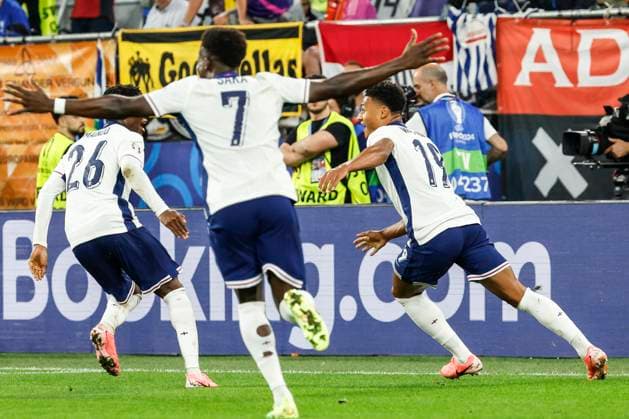 GER, Dortmund, football, Netherlands vs England , semi-final, Westfalenstadion Dortmund, UEFA EURO 2024, team, goal, scoring, jubilation, goal celebration, joy, enthusiasm, celebrates, Ollie Watkins England , pulls away on goal and scores to win 1 2, 10 07 2024, Copyright: HMBxMedia HeikoxBecker