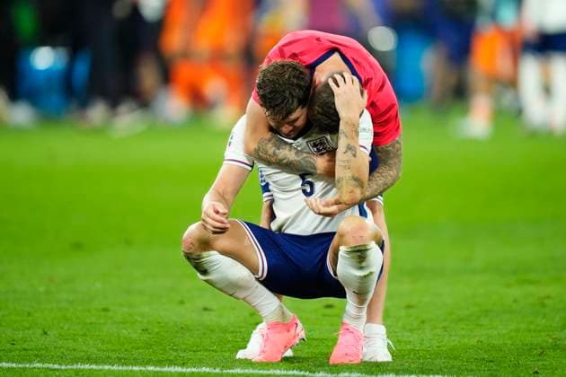 Netherlands v England: Semi-Final - UEFA EURO, EM, Europameisterschaft,Fussball 2024 John Stones centre-back of England and Manchester City and Kieran Trippier right-back of England and Newcastle United celebrates victory after the UEFA EURO 2024 semi-final match between Netherlands and England at Football Stadium Dortmund on July 10, 2024 in Dortmund, Germany. Dortmund Germany  Copyright: xJosexBretonx originalFilename:bretonhernandez-netherla240710_np8XS.jpg