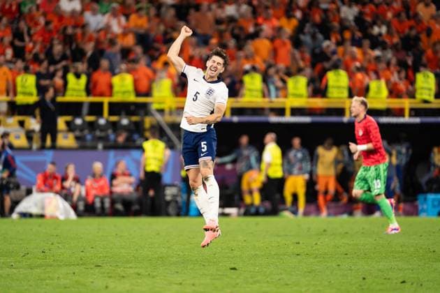 GER, Euro 2024, semi-final semifinal, Netherlands NLD England ENG 10 07 2024, Signal Iduna Park, Dortmund, GER, Euro 2024, semi-final semifinal, Netherlands NLD England ENG In the picture John Stones England GBR, 5 Gestures, facial expressions, emotions Happy, cheering, celebrating the victory, nordphotoxGmbHxx xChristianxSchulze nph000300