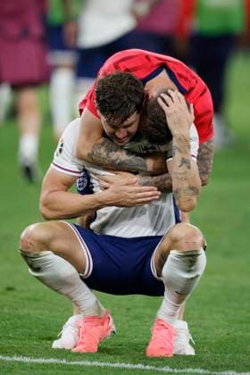 Netherlands v England: Semi-Final - UEFA EURO, EM, Europameisterschaft,Fussball 2024 John Stones of England and Kieran Trippier of England celebrate after winning the UEFA EURO 2024 semi-final match between Netherlands and England at Football Stadium Dortmund on July 10, 2024 in Dortmund, Germany. Dortmund Football Stadium Dortmund Germany Germany Copyright: xRichardxSellers Sportsphoto APLx 14045426